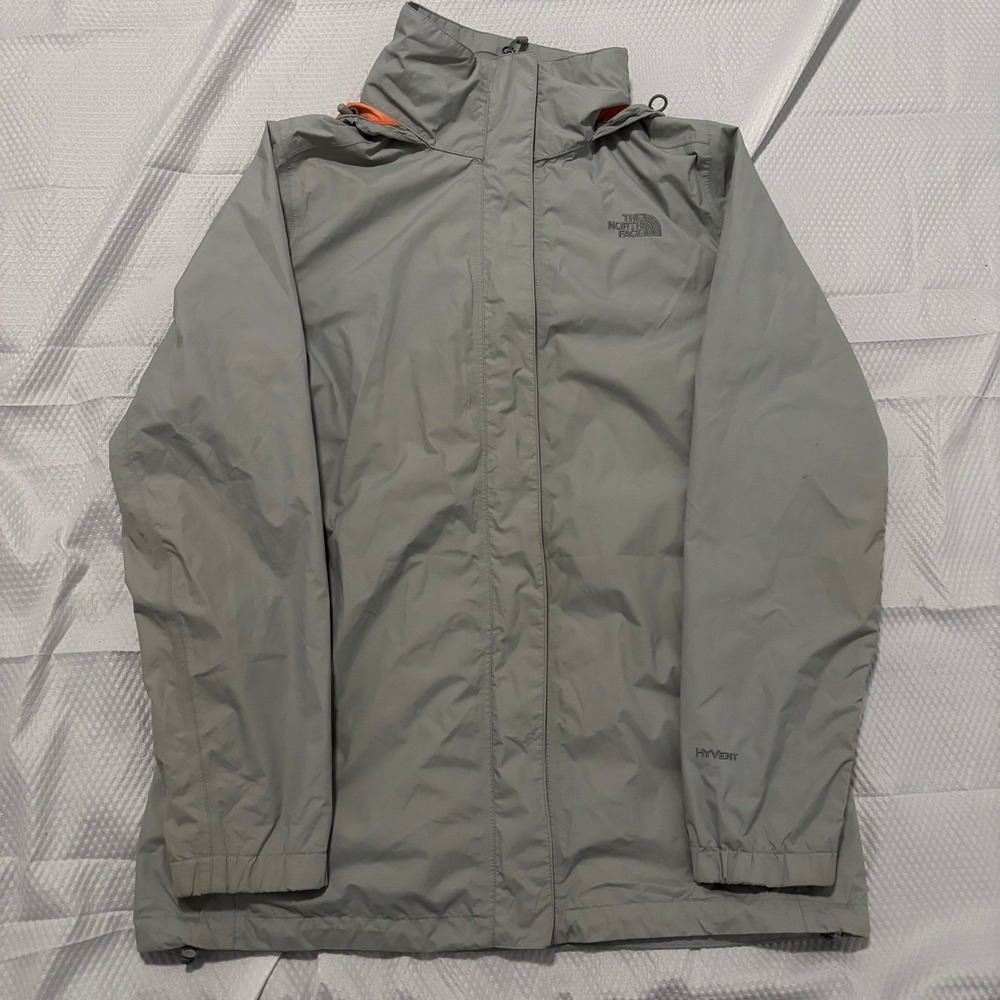The North Face HyVent Rain Jacket Womens L Grey Orange Mesh Lined Hooded Shell - Picture 4 of 15